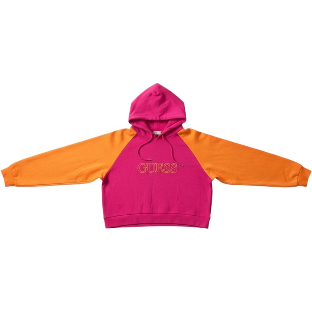 Guess Hoodie Womens Large Pink Orange Good Colorblock Cropped Raglan Logo